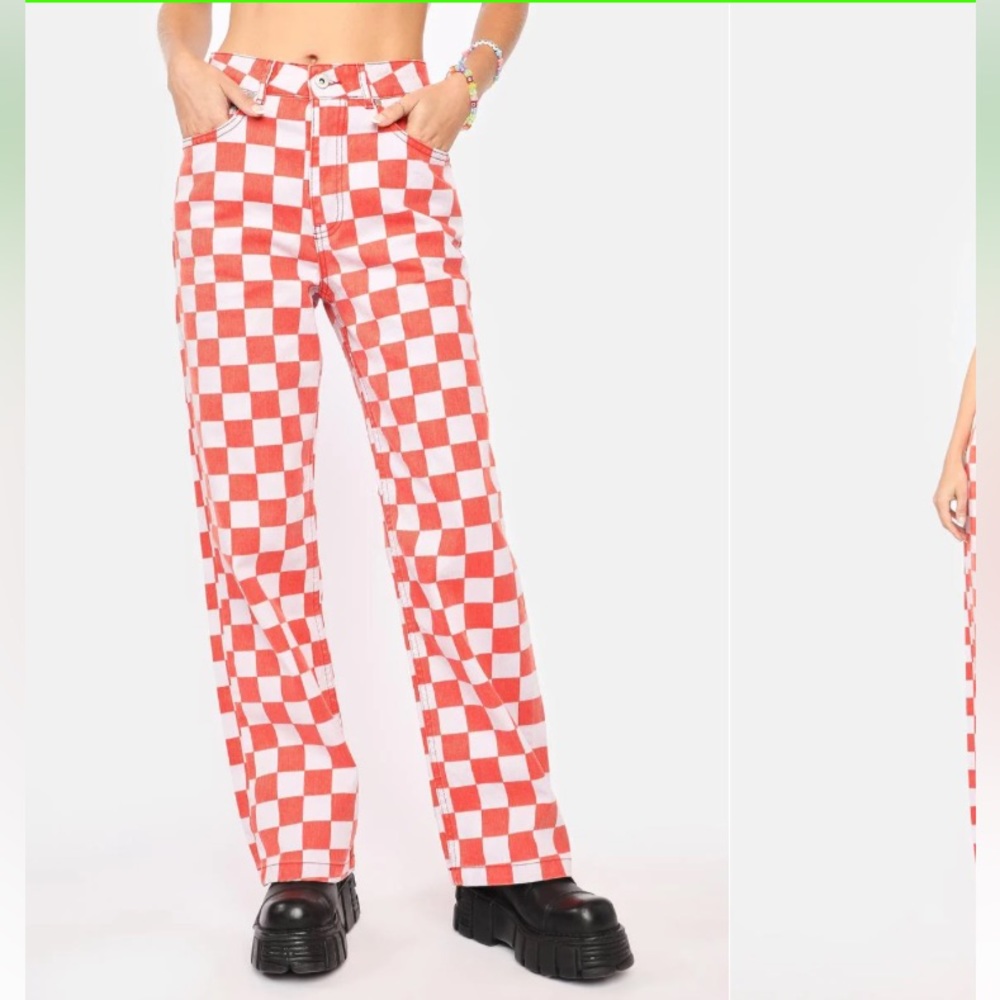 The Ragged Priest Rook Jeans Red/Purple Checkerboard - Picture 3 of 4